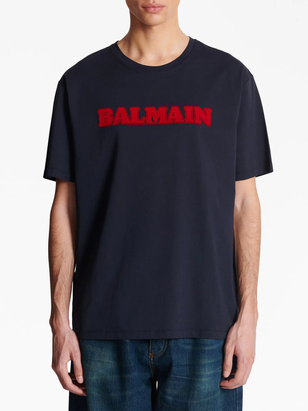 BALMAIN RETRO FLOCKED LOGO T-SHIRT